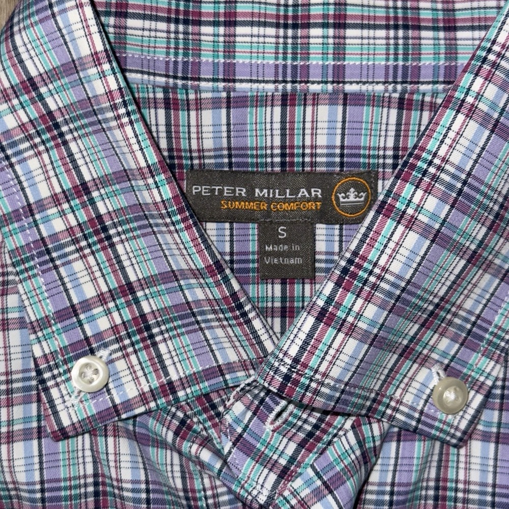 Peter Millar Summer Comfort Long Sleeve Button Down Men's S Pink White Plaid